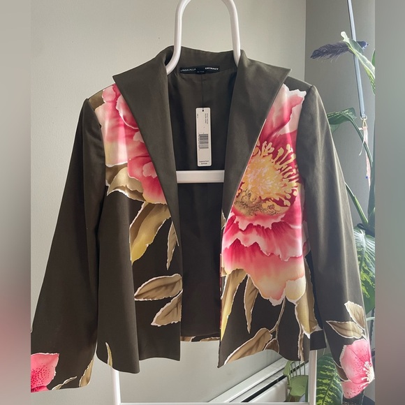 EUC Linda Allard Ellen Tracy green flowered suit jacket - Picture 7 of 7